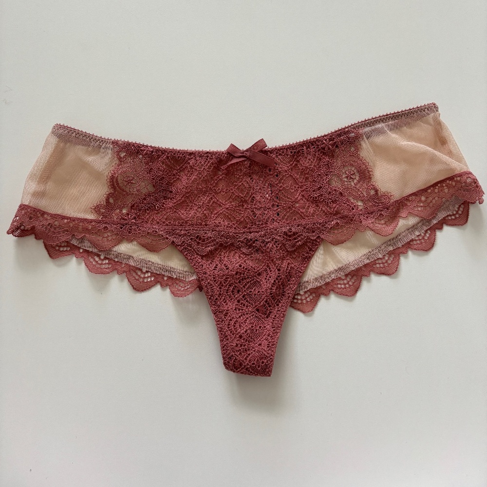 Victoria's Secret Peach Maroon Lace Wide Side Thong Panties